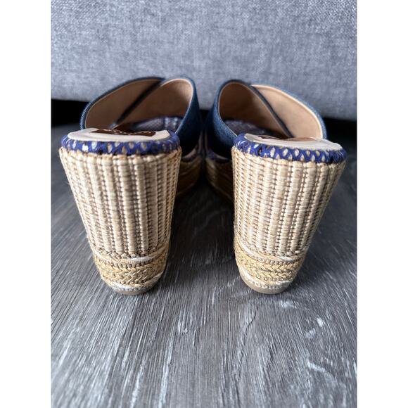 KANNA Spain denim fabric criss cross slide on espadrille wedge heels sandals - Picture 3 of 8